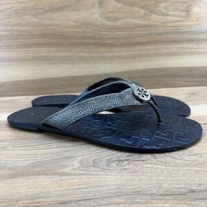 Tory Burch Thora Flip Flops Womens 10 Speckled Thong Sandals Vacation Resort